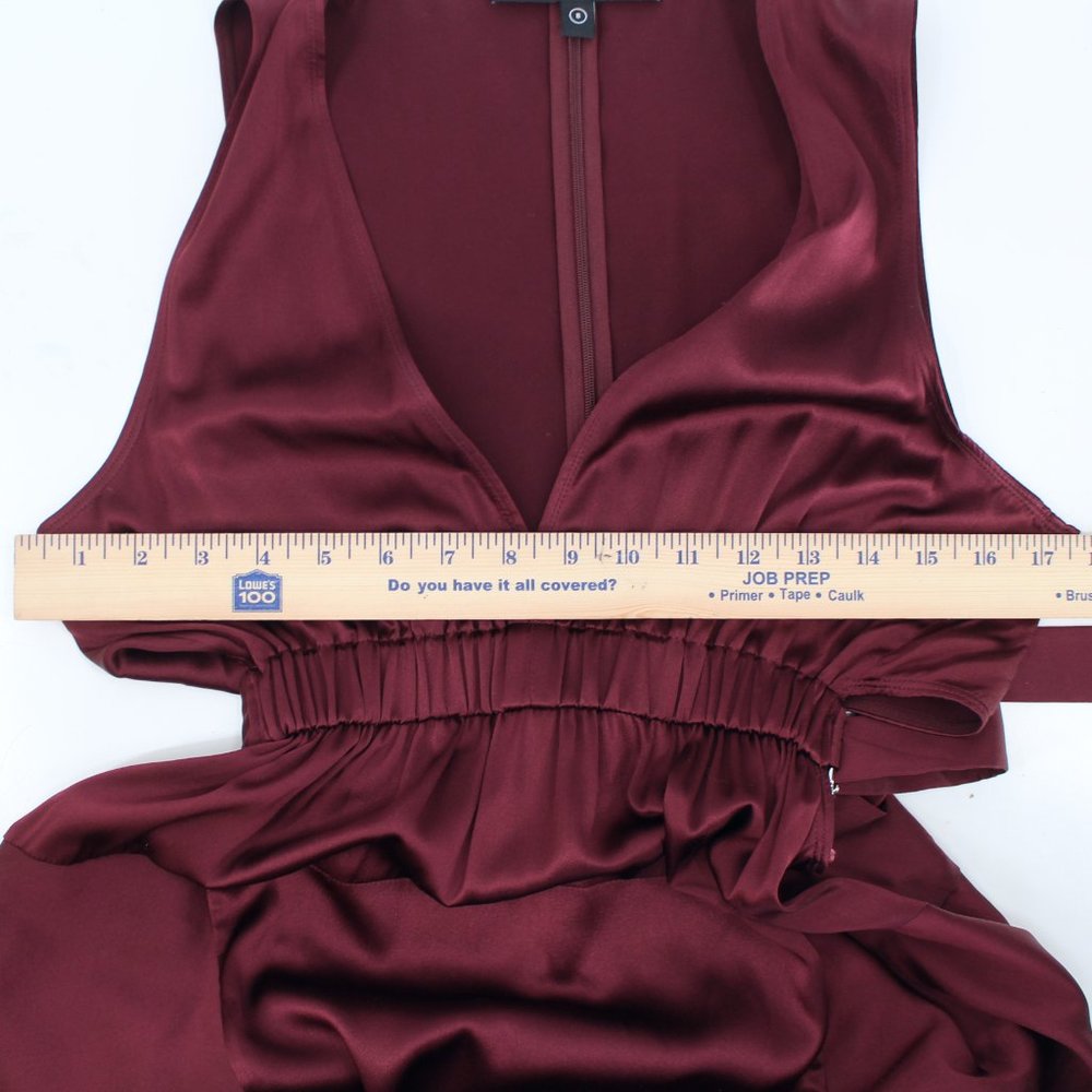 A.L.C. Silk Verena Plunging V-Neck Open Back Burgundy Satin Midi Dress - Picture 12 of 15